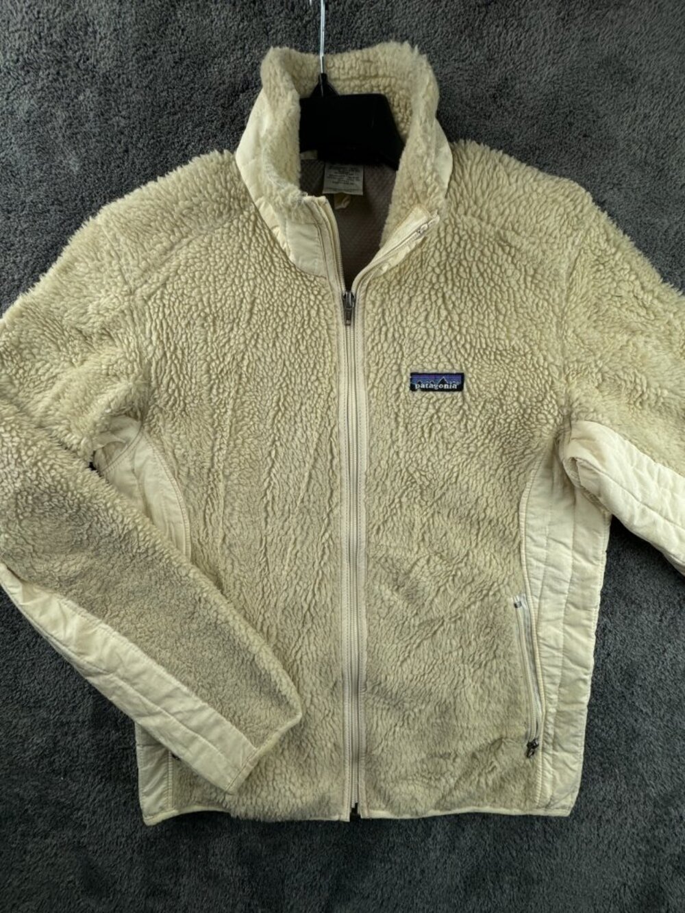 Patagonia Women Jacket Chunky Fleece Medium Beige Full Zip Mesh Lined W Pockets